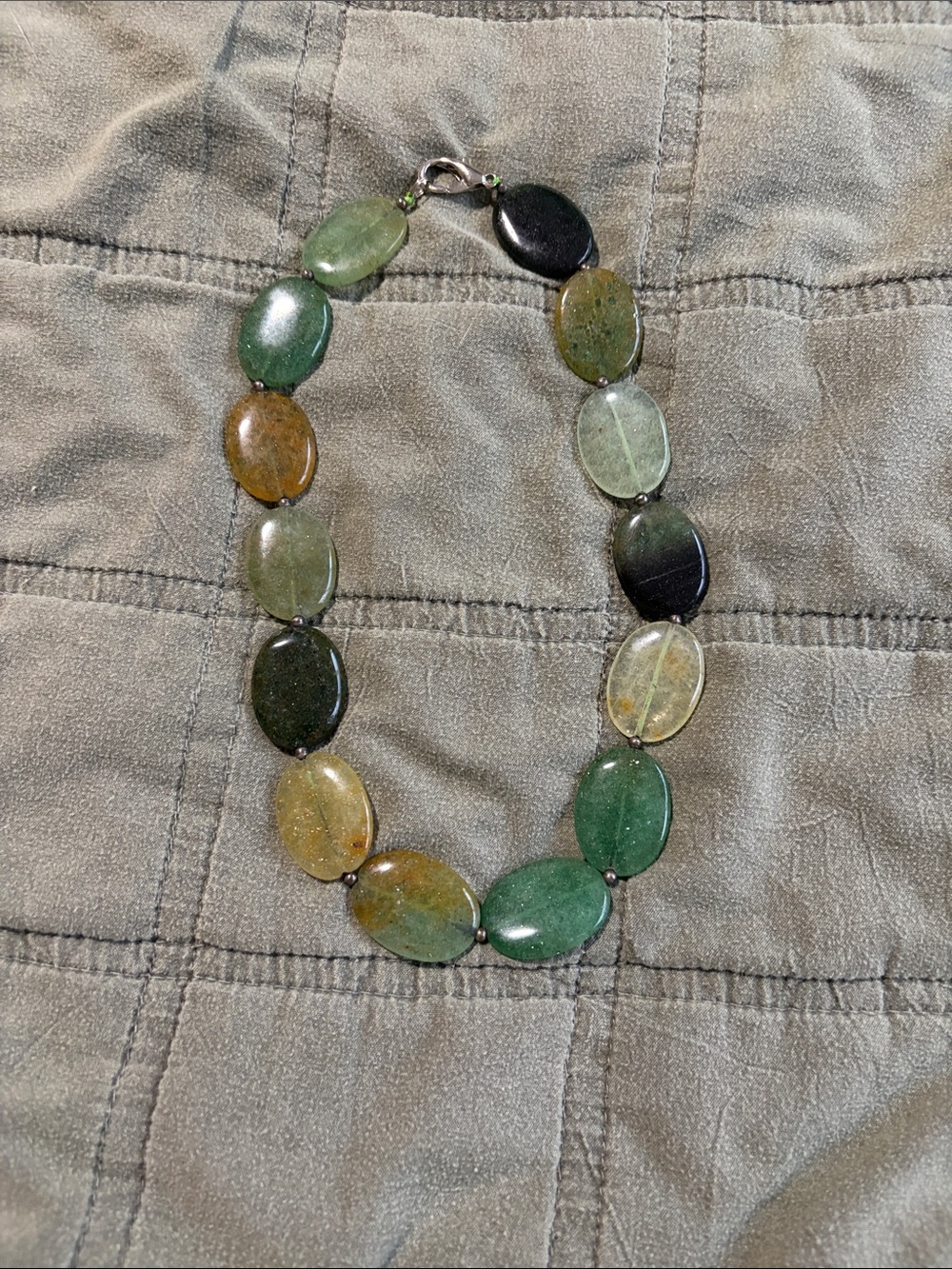 Multicolor Green and Brown Oval Stone Necklace